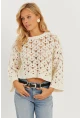 Kadın Ekru İspanyol Kol Ajurlu Triko Bluz MİW0761