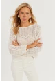 Kadın Ekru Kalpli Ajurlu Triko Bluz MİW3761