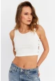 Kadın Ekru Küş Gözlü Crop Bluz ANT101