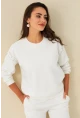 Kadın Ekru Omuzları İnci Detaylı Sweatshirt DY1424