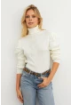 Kadın Ekru Prenses Kol Balıkçı Yaka Triko Bluz SF2555