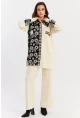 Kadın Ekru-Siyah Desenli Triko Alt Üst Takım NUV1066