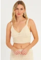 Kadın Ekru Triko Crop Bluz KZ2507
