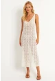 Kadın Ekru Triko Midi Plaj Elbisesi HC1482