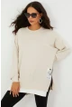 Kadın Ekru Yanları Fermuarlı Oversize Sweatshirt BK231095