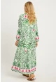 Kadın Ekru-Yeşil Desenli Midi Elbise MGÇ169
