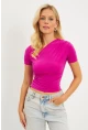 Kadın Fuşya Asimetrik Yaka Büzgülü Bluz YZ1081