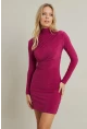 Kadın Fuşya Büzgülü Dik Yaka Mini Elbise ELT3138-90