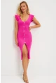 Kadın Fuşya Düğme Detaylı Triko Midi Elbise YZ635