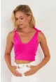 Kadın Fuşya Omuzları Bağlamalı Triko Bluz YV260
