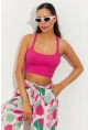 Kadın Fuşya Sırtı Halkalı Kaşkorse Crop Bluz B2552