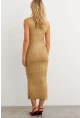 Kadın Gold Rengi Varaklı Balıkçı Maxi Elbise RM599