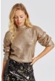 Kadın Gold Rengi Varakli Triko Bluz SF2530