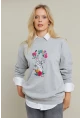Kadın Gri-Fuşya Nakışlı Sweatshirt YLE20