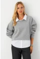 Kadın Gri Gömlek Detaylı Sweatshirt MAYD21