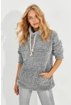 Kadın Gri Kanguru Cep Peluş Sweatshirt Q978