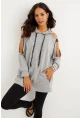 Kadın Gri Kolları Açık Kapüşonlu Sweatshirt Yİ2356