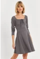Kadın Gri Önü Bağlamalı Mini Elbise TF59