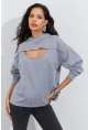 Kadın Gri Önü Pencereli Kapüşonlu Sweatshirt Yİ2486