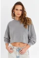 Kadın Gri Salaş Crop Sweatshirt ZH08