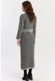 Kadın Gri-Siyah Düğme Aksesuarlı Desenli Maxi Elbise NUV41