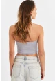 Kadın Gri Straplez Crop Bluz B6081