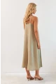 Kadın Haki Ayarlanabilir Askılı Midi Keten Elbise DMR355
