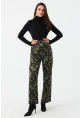 Kadın Haki Batik Desenli Saten Pantolon CAR1069
