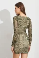 Kadın Haki Etnik Desenli Mini Elbise ROP110