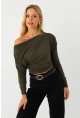 Kadın Haki Kayık Yaka Bluz DMR382-1