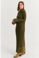 Kadın Haki Polo Yaka Triko Maxi Elbise MNUV17