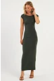 Kadın Haki Sırtı Açık Midi Elbise DMR345