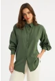 Kadın Haki Zımbalı Gömlek MASF08