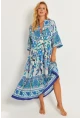 Kadın İndigo Desenli Midi Elbise GÇ169