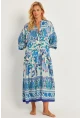 Kadın İndigo Desenli Midi Elbise GÇ169