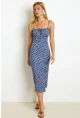 Kadın İndigo İnce Askılı Midi Elbise MON125