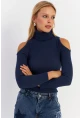 Kadın İndigo Omuzları Açık Kaşkorse Bluz HOR04