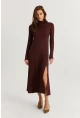 Kadın Kahverengi Balıkçı Yaka Midi Elbise HOR15