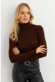 Kadın Kahverengi Balıkçı Yaka Triko Bluz YV102-90