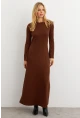 Kadın Kahverengi Basic Maxi Elbise MTF30