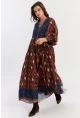 Kadın Kahverengi Desenli Dokuma Maxi Elbise ALO235
