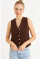 Kadın Kahverengi Düğme Detaylı Astarlı Yelek SGT410