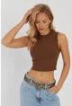 Kadın Kahverengi Fitilli Crop Bluz LPP1262