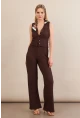 Kadın Kahverengi Gofre Yelek Pantalon Takım FLU330