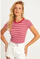 Kadın Kırmızı-Beyaz Çizgili Bluz XL2005