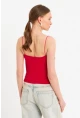 Kadın Kırmızı Degaje Yaka Basic Askılı Bluz YDF101