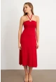 Kadın Kırmızı Halka Detaylı Midi Elbise EY3089