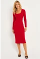 Kadın Kırmızı Kare Yaka Midi Elbise CG382