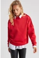 Kadın Kırmızı Omuz Taşlı Dalgıç Sweatshirt ST824