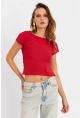 Kadın Kırmızı Sırtı Açık Crop Bluz ZH007